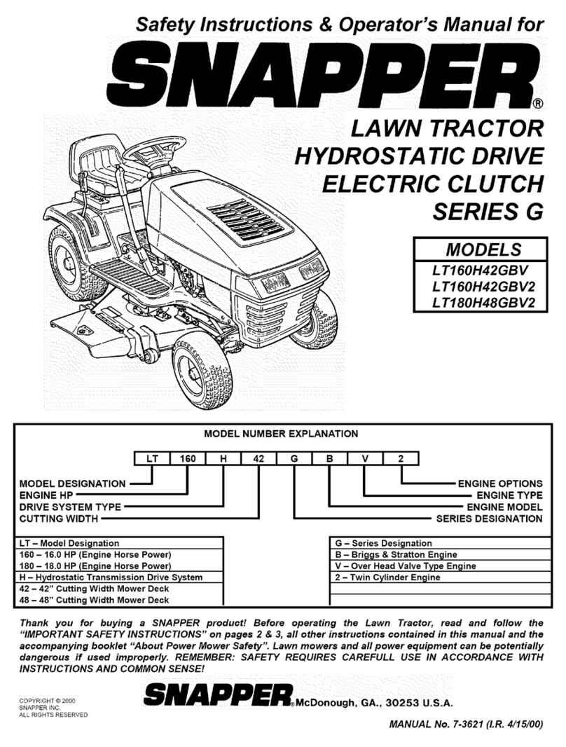 Snapper LT160H42GBV, 2LT160H42GBV2, LT Safety instructions & operator's manual
