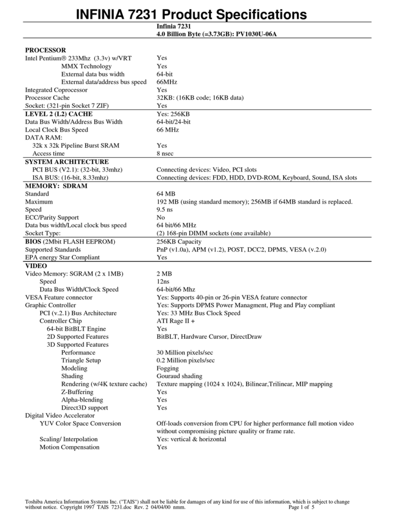 Toshiba Infinia 7231 Specification sheet