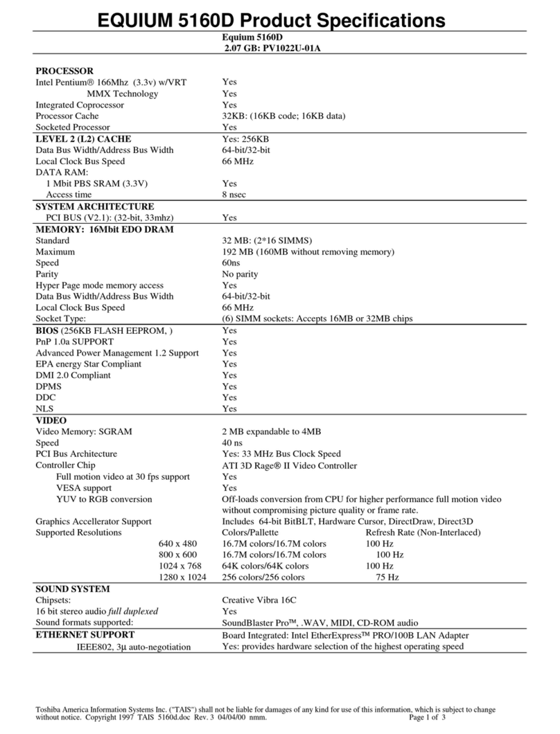 Toshiba Equium 5160D Specification sheet