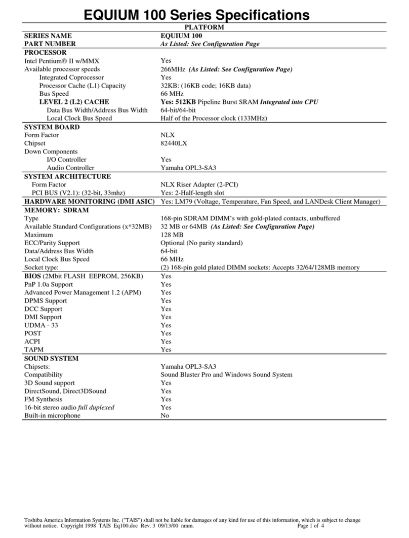 Toshiba Equium 100 Specification sheet