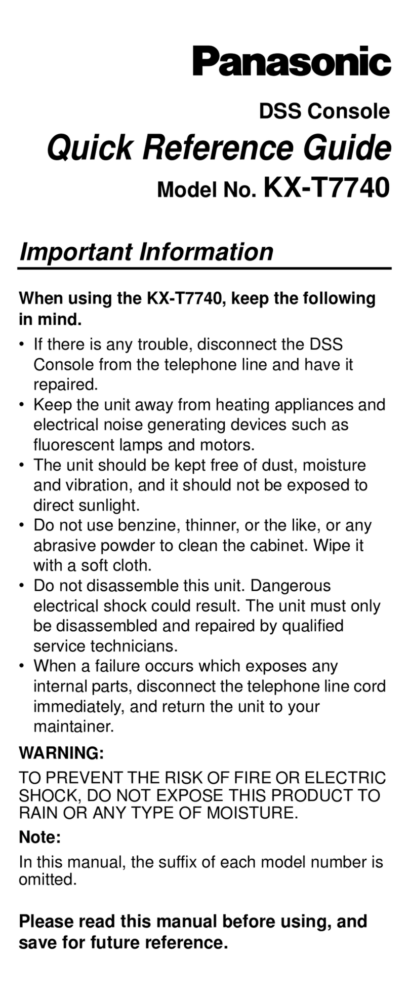 Panasonic KX-T7740 User manual