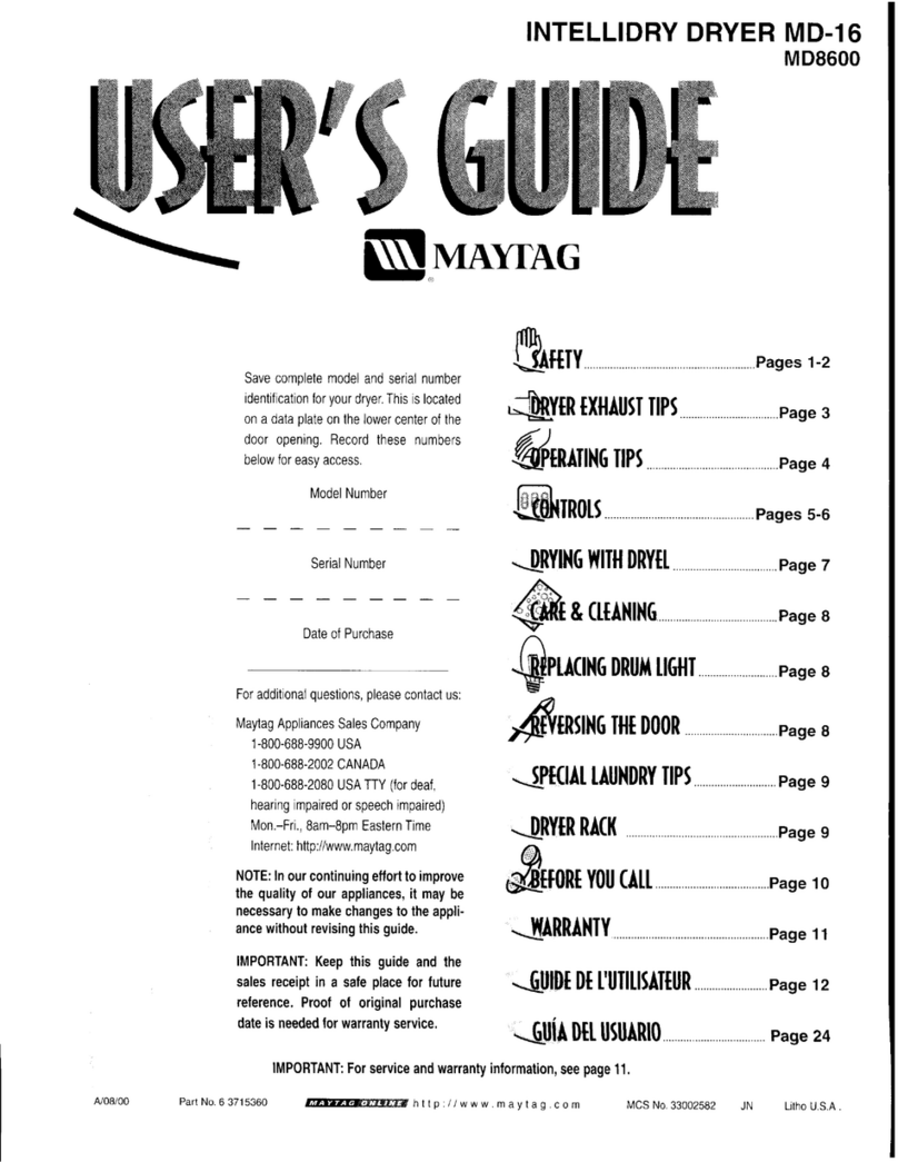 Maytag MDG8600 User manual