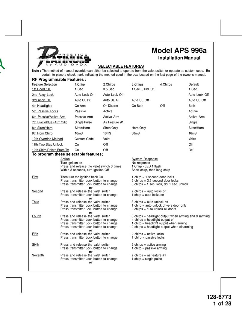 Audiovox APS996A - Prestige Remote Security System installation manual