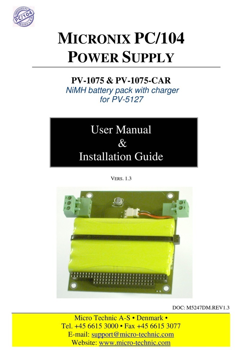Micro Technic Micronix PC/104 Power Supply PV-1075-CAR Installation and user manual