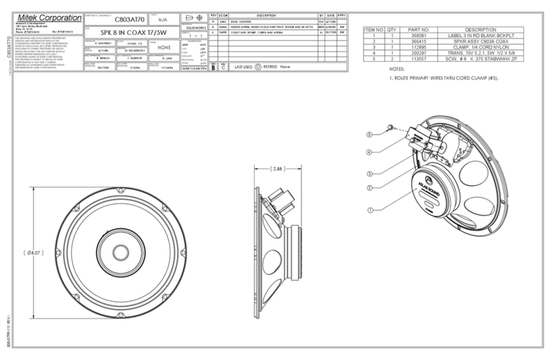 Mitek Loudespeaker C803AT70 Dimensions