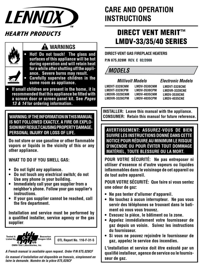 Lennox Hearth Products Millivolt LMDVT-3328-CNM User manual