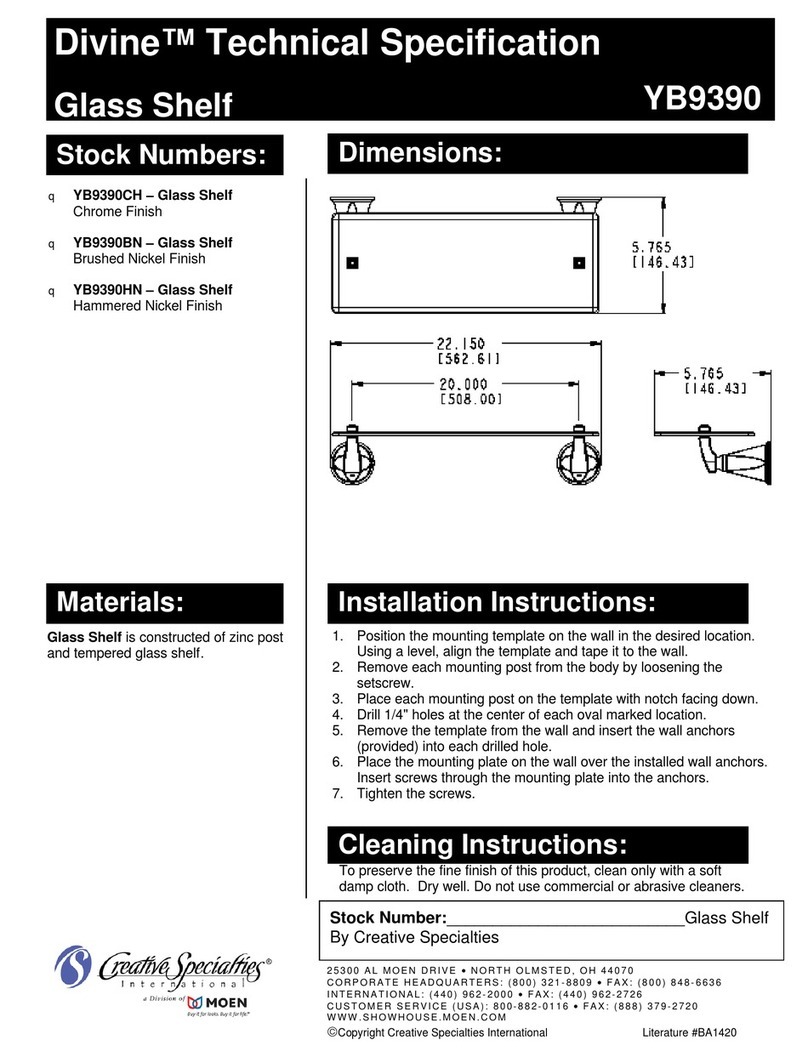 Moen Glass Shelf YB9390 Technical specifications Moen Glass Shelf YB9390 Technical specifications