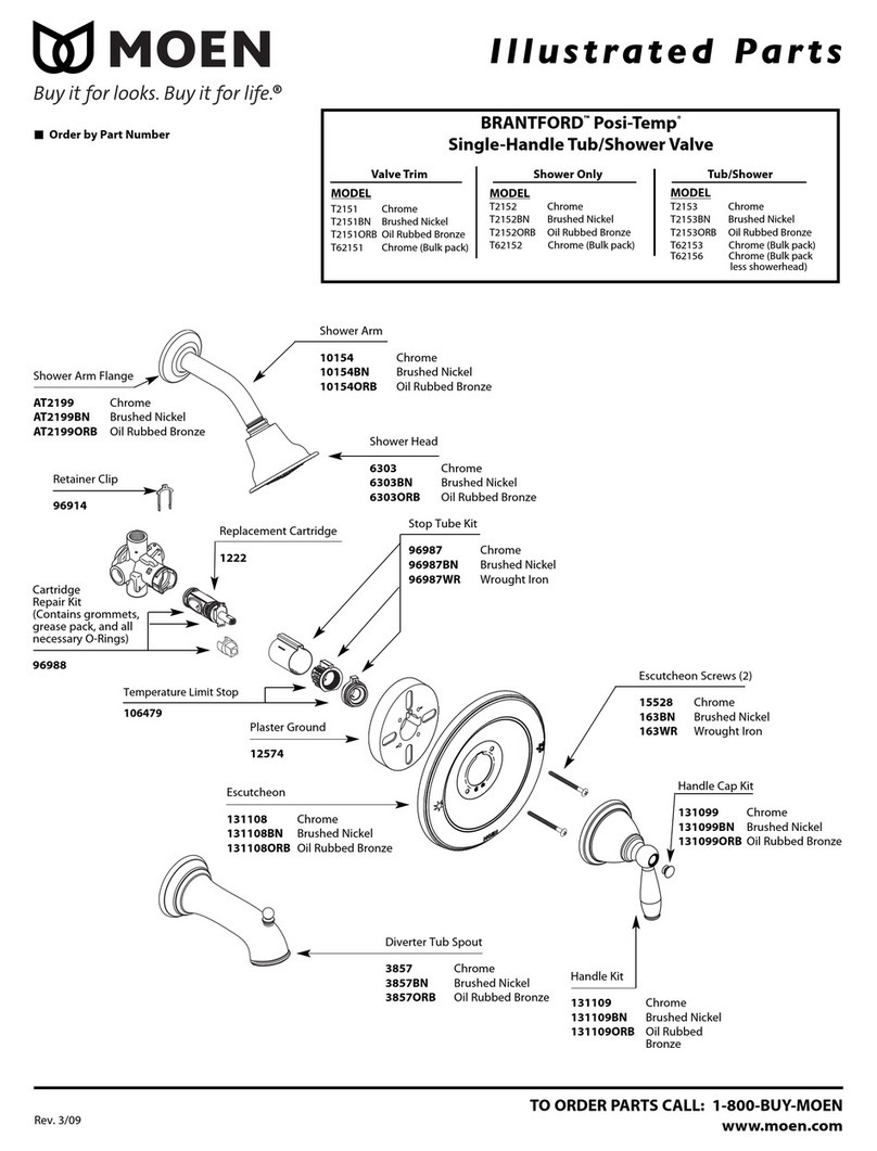 Moen BRANTFORDTM Posi-Temp T2151 Chrome Illustrated parts list