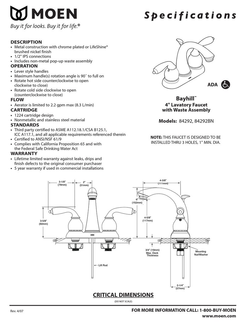 Moen Brushed Nickel 84292BN Specifications Moen Brushed Nickel 84292BN Specifications