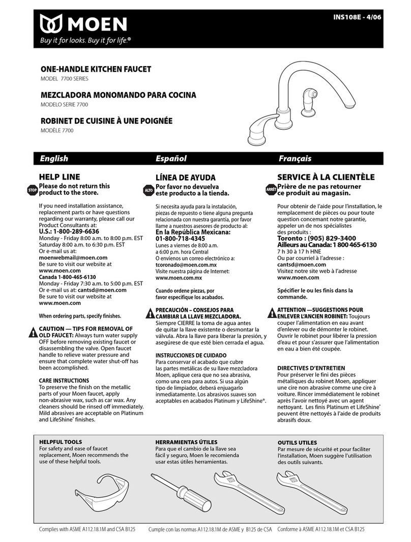 Moen 7700 SERIES Product user manual