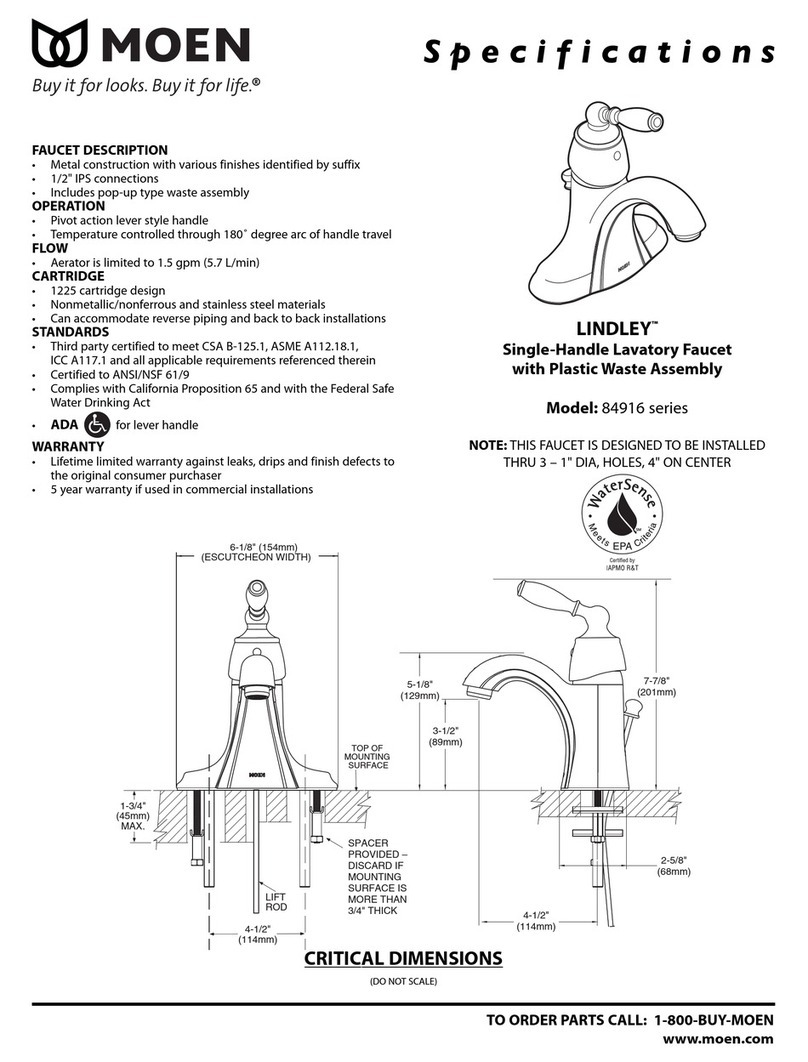 Moen Lindley 84916 series Specifications Moen Lindley 84916 series Specifications