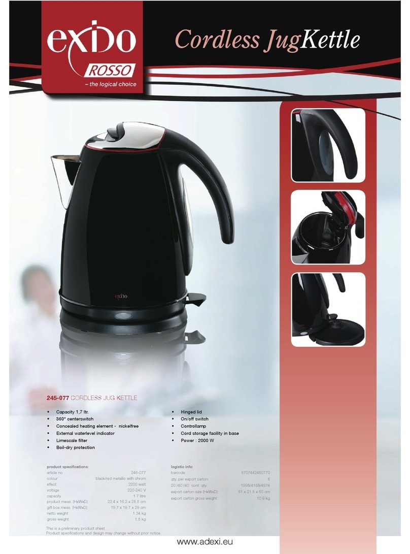 Exido Cordless Jug Kettle 245-077 Specification sheet