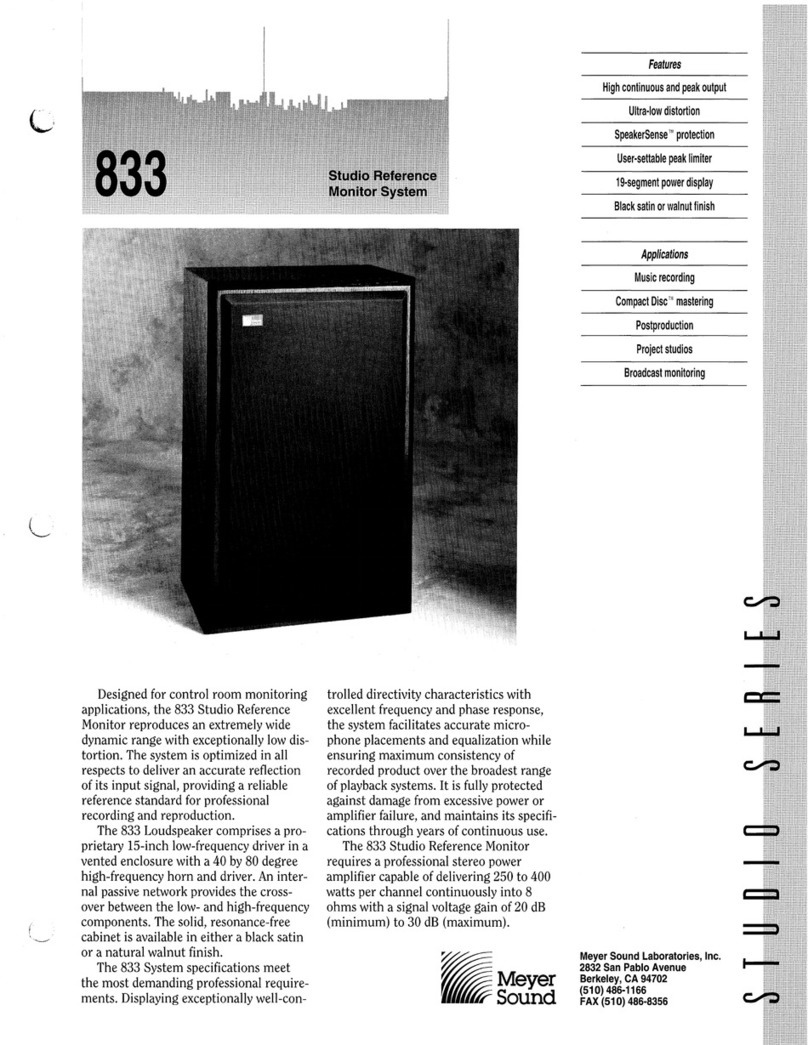 Meyer Sound Studio Reference Monitor System 833 User manual