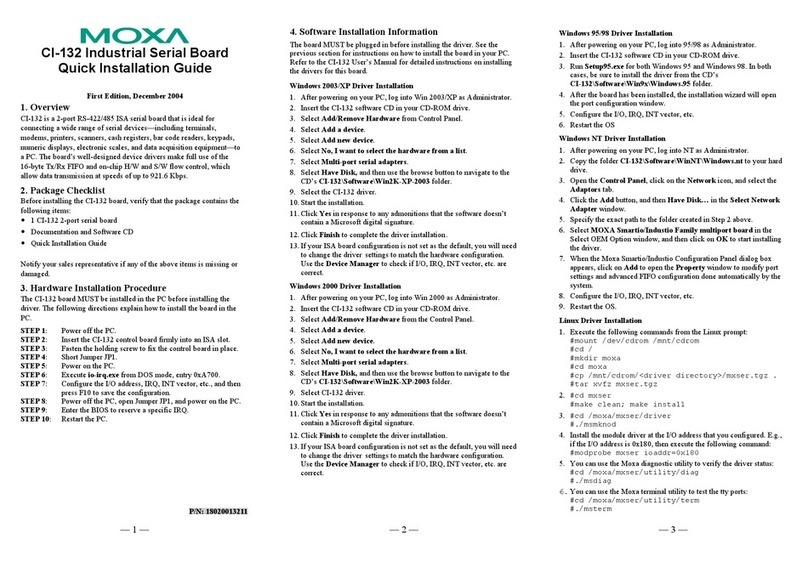 Moxa Technologies Industrial Serial Board CI-132 Quick installation guide Moxa Technologies Industrial Serial Board CI-132 Quick installation guide