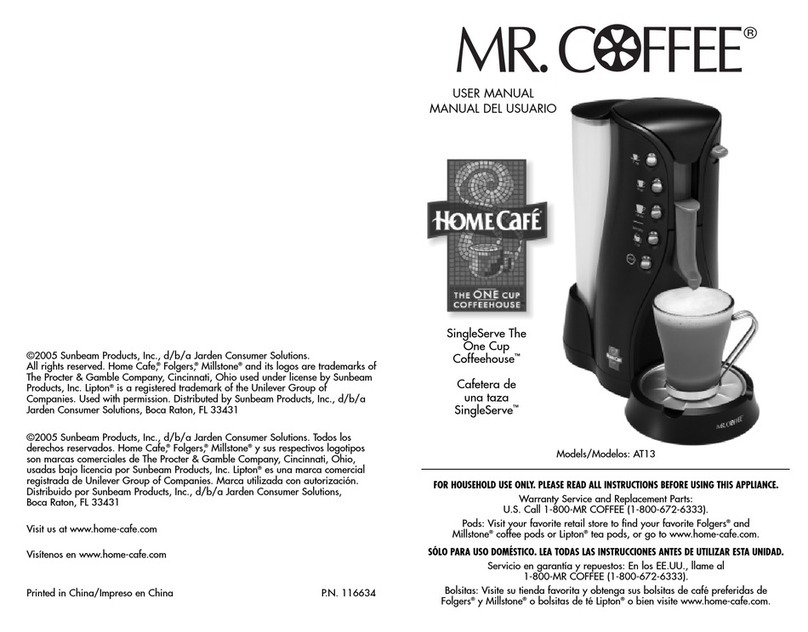 Mr. Coffee Home Cafe SingleServe AT13 user manual
