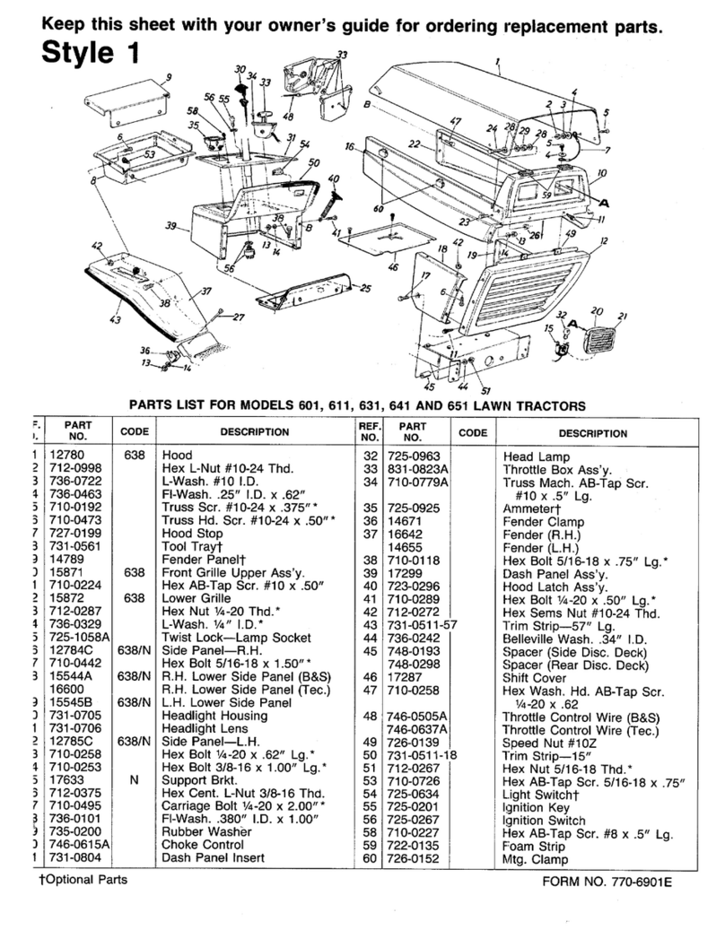 MTD 601 Series Parts guide