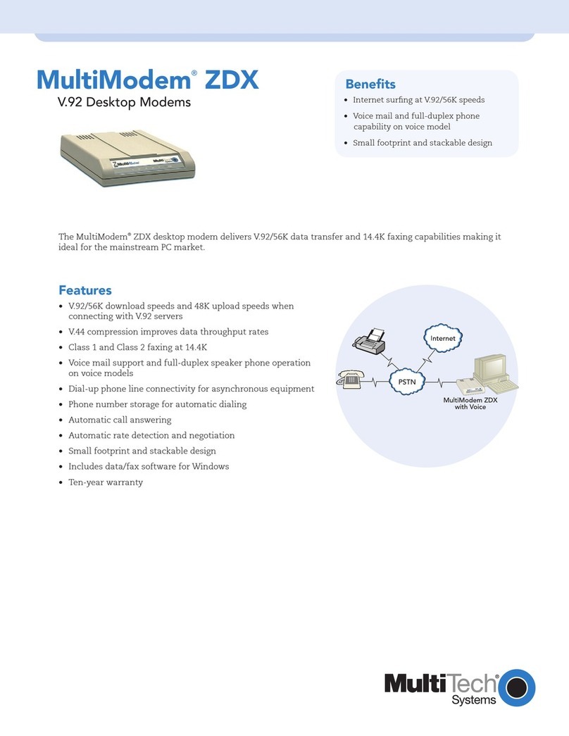 Multitech V.92 Desktop Modems MultiModem ZDX User manual
