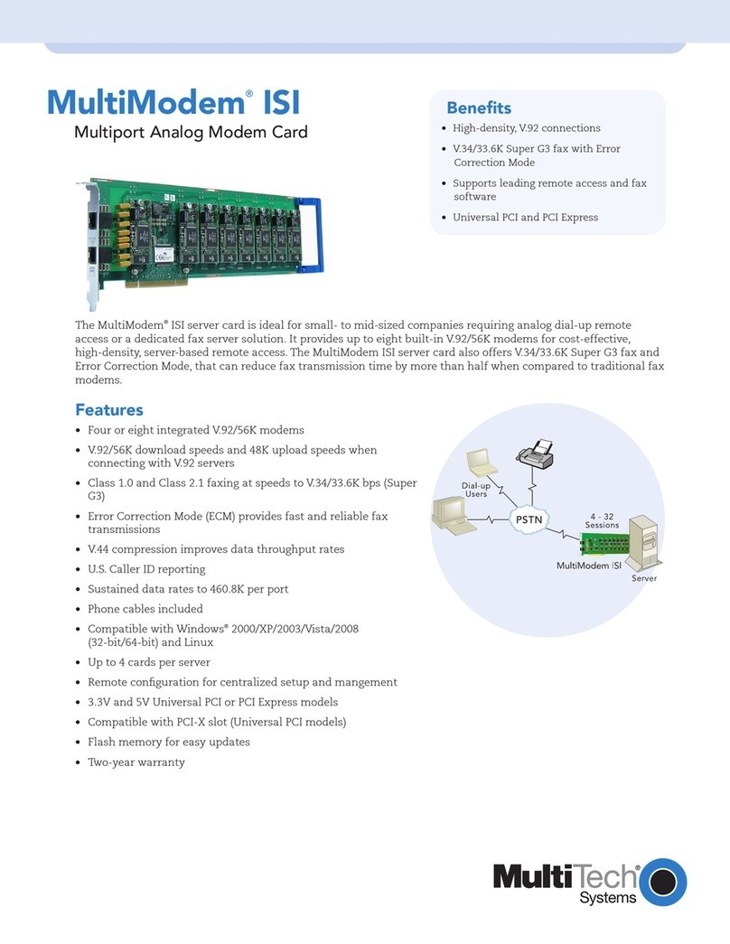 Multitech Multiport Analog Modem Card MultiModem ISI Specification sheet