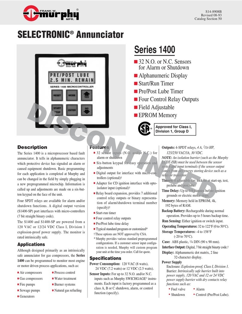 Murphy Selectronic Annunciator Series 1400 User manual Murphy Selectronic Annunciator Series 1400 User manual