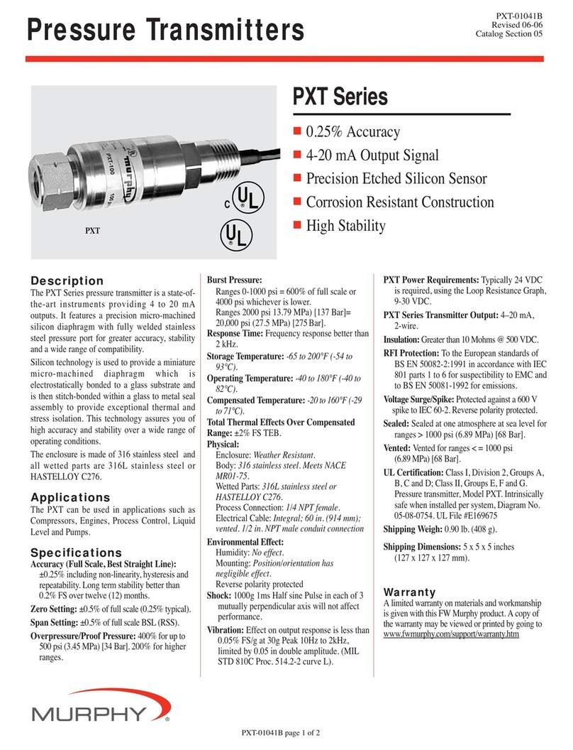 Murphy Pressure Transmitters PXT-01041B Specifications