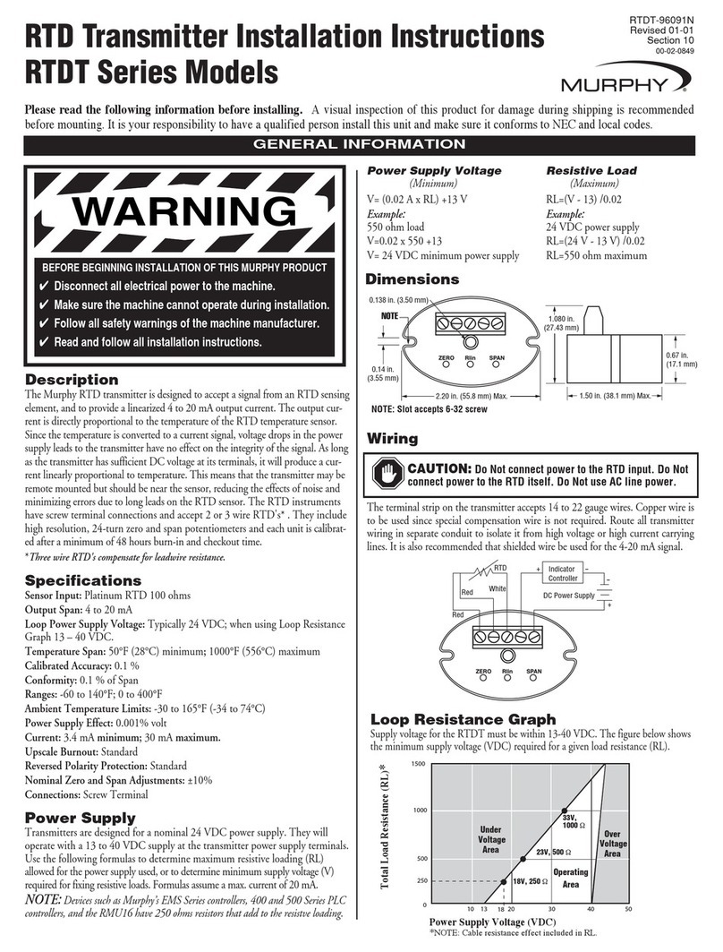 Murphy RTD Transmitter RTDT Series installation instructions Murphy RTD Transmitter RTDT Series installation instructions