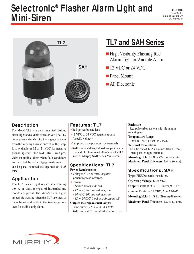 Murphy Flasher Alarm Light and Mini-Siren SAH Specifications