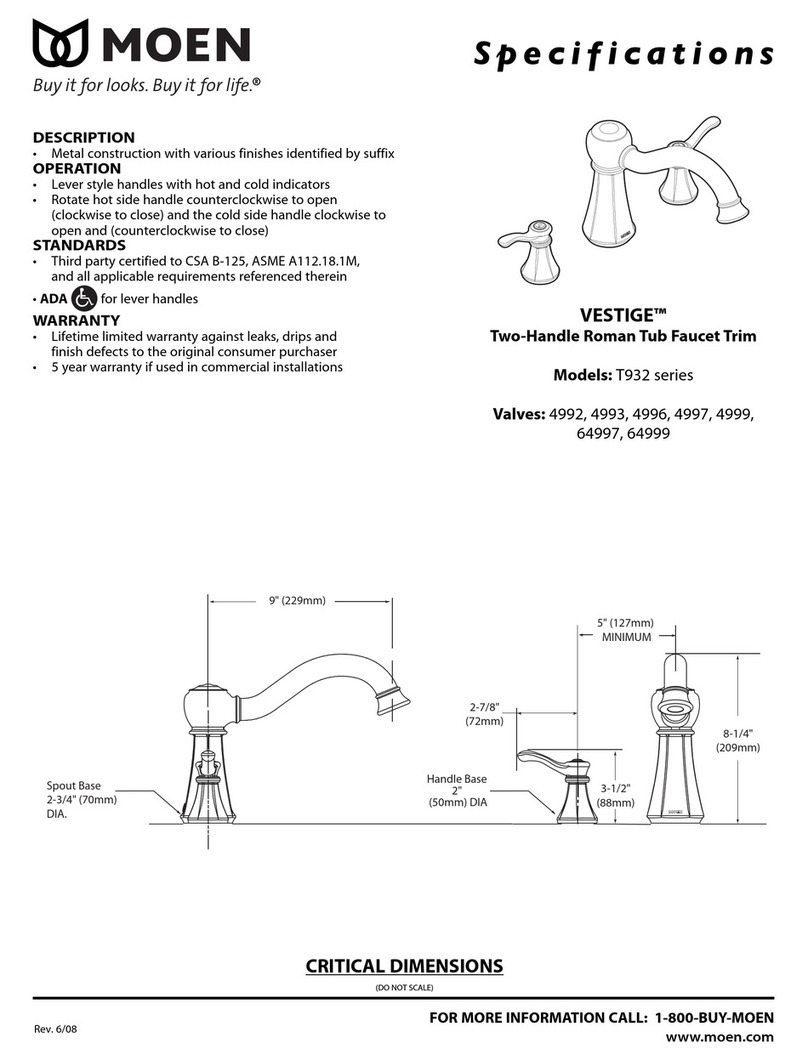 Moen VESTIGE T932 Series Specifications
