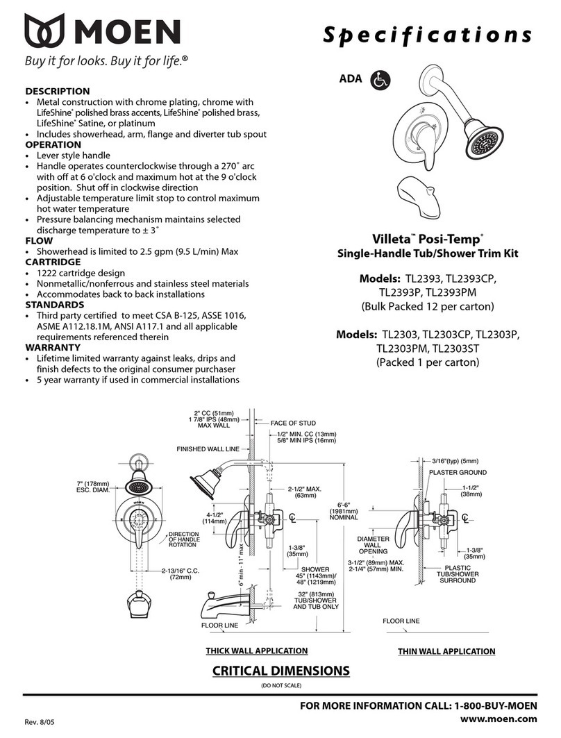Moen Villeta Posi-Temp TL2303CP Specifications Moen Villeta Posi-Temp TL2303CP Specifications