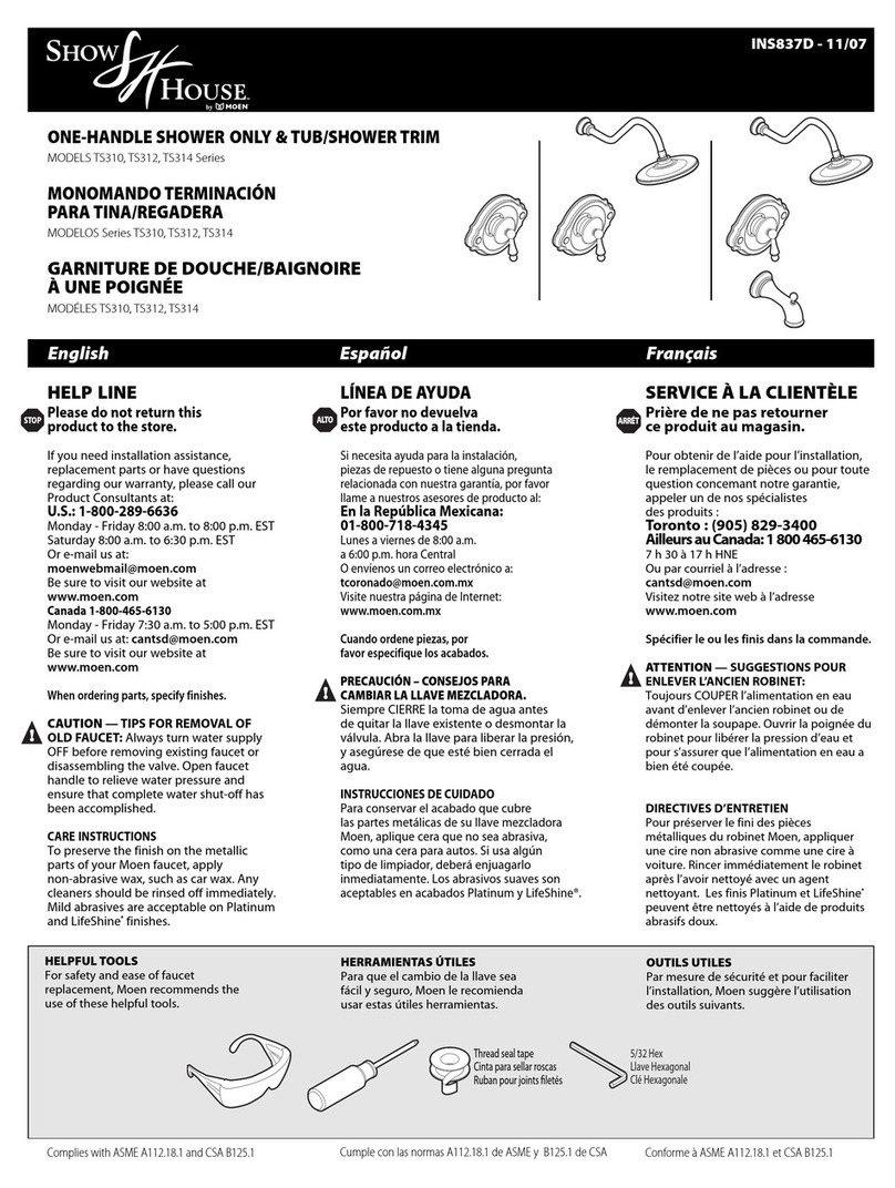 Moen TS310 Series User manual