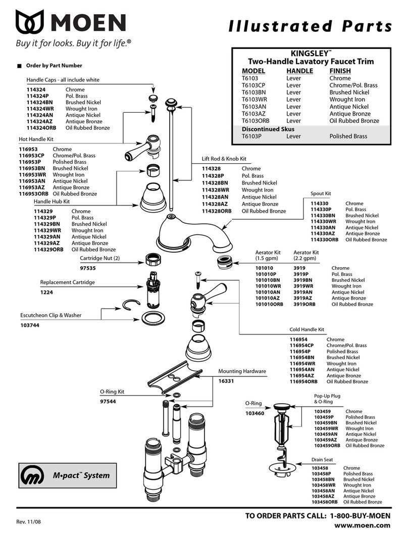 Moen Kingsley T6103AN Illustrated parts manual Moen Kingsley T6103AN Illustrated parts manual