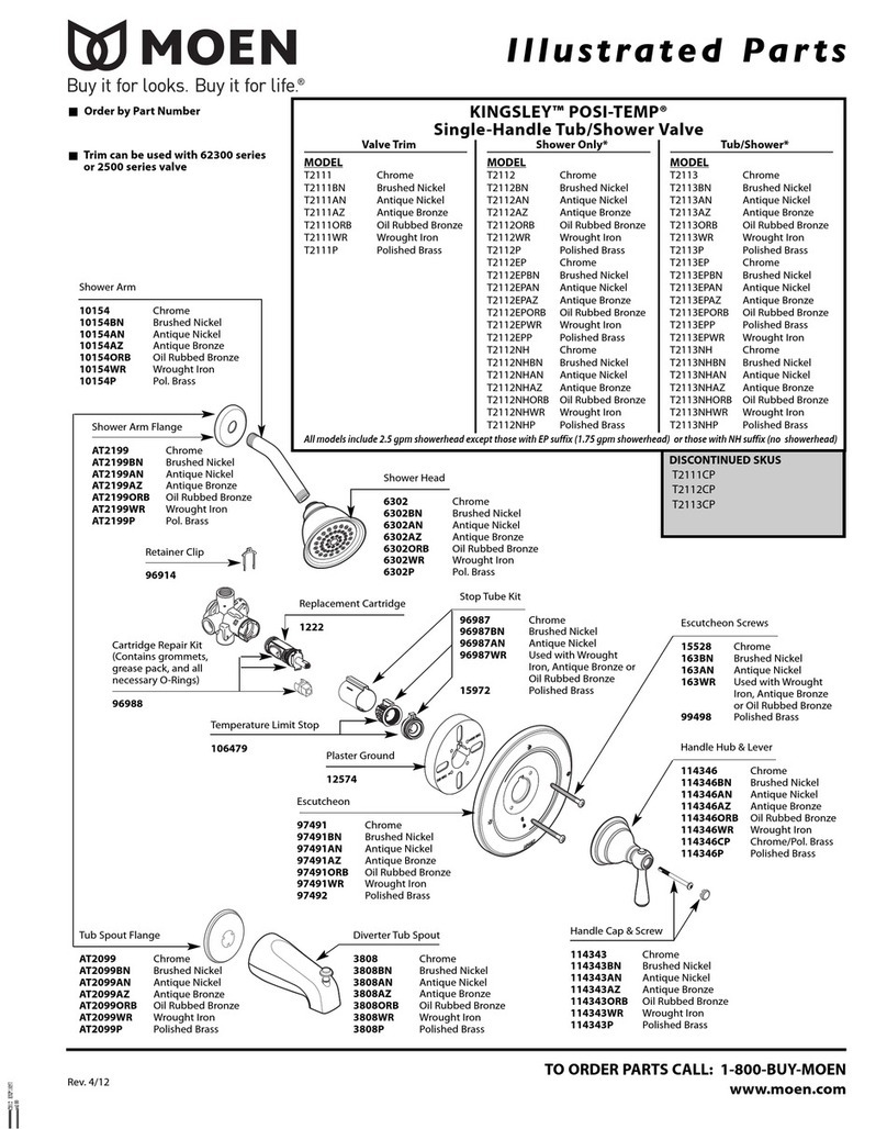 Moen KINGSLEY POSI-TEMP T2111AZ Illustrated parts list Moen KINGSLEY POSI-TEMP T2111AZ Illustrated parts list