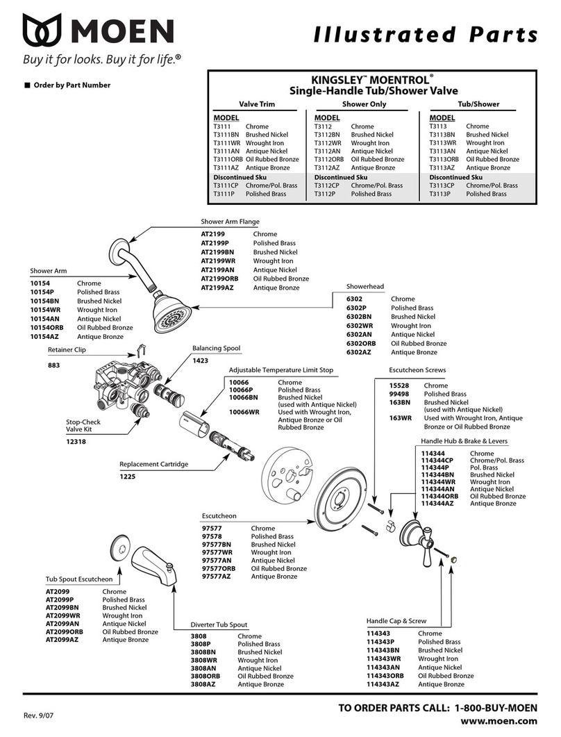Moen KINGSLEY MOENTROL T3111CP Illustrated parts list