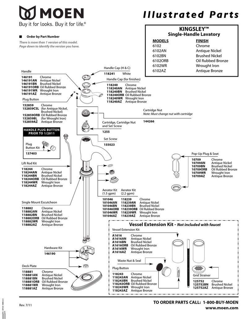 Moen KINGSLEY 6102AN Illustrated parts list