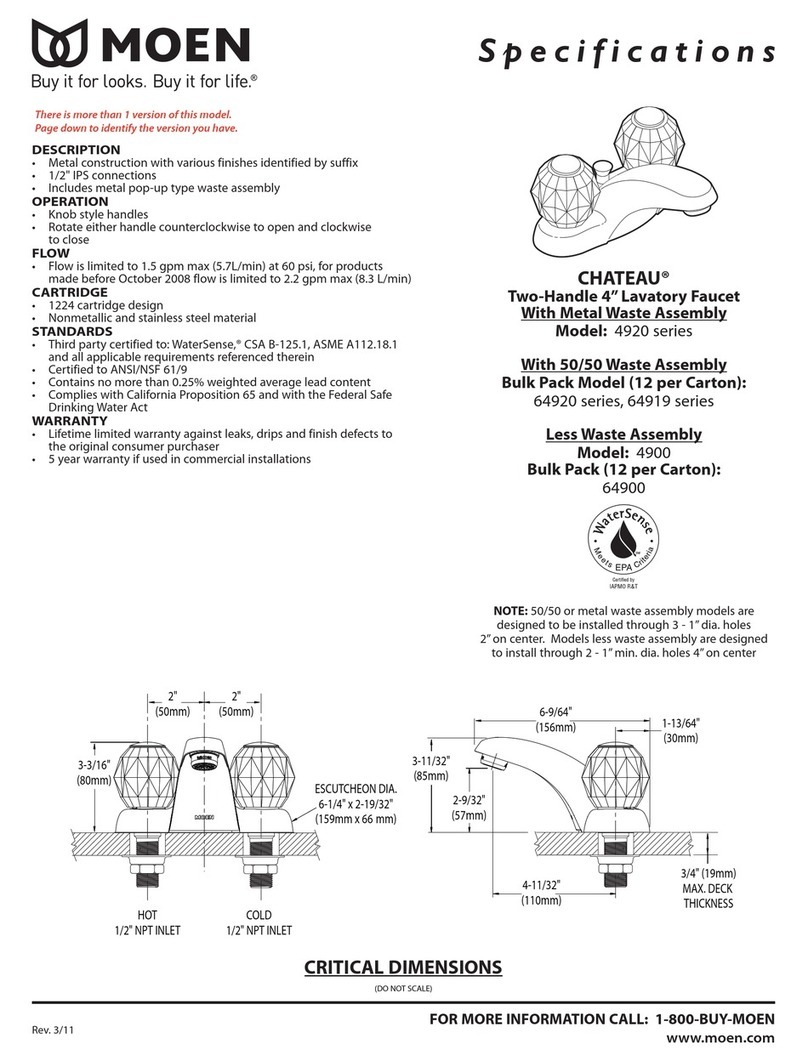 Moen Chateau 4900 Series Specifications Moen Chateau 4900 Series Specifications