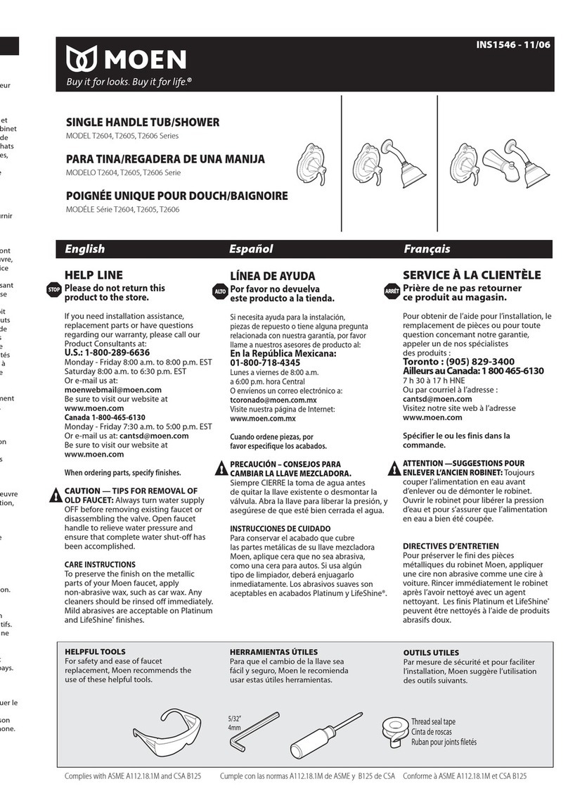 Moen Single-Handle Shower Trim Only T2605 instruction manual