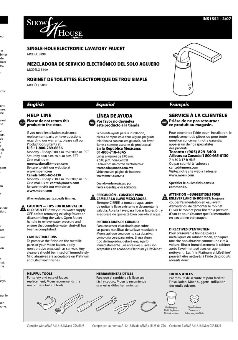 Moen Show House S899 owner's manual