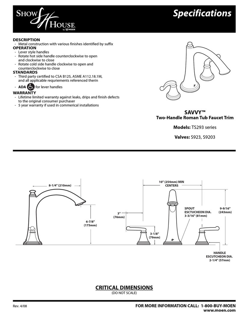 Moen Show House Savvy TS293 series Specifications