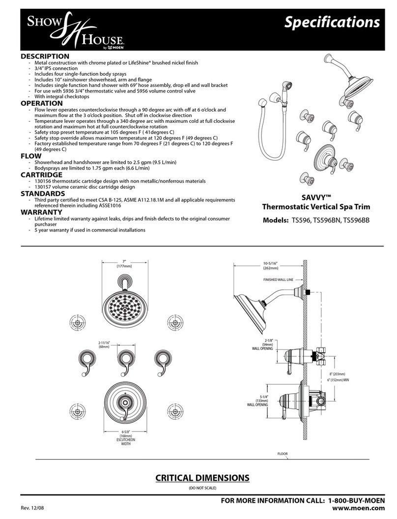 Moen Savvy Thermostatic Vertical Spa Trim TS596 User manual