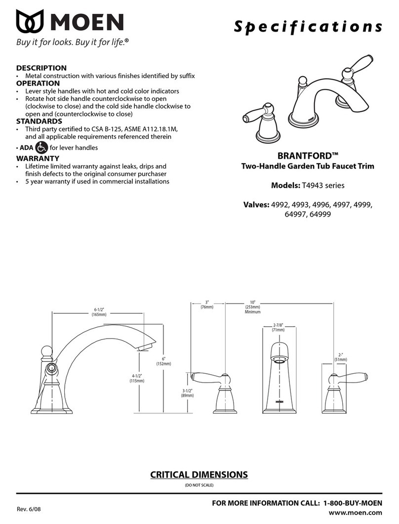 Moen BRANTFORD T4943 Series Specification sheet