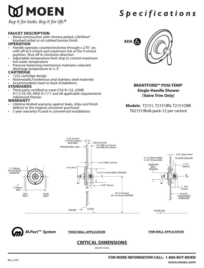 Moen BRANTFORD POSI-TEMP T2151 Specification sheet