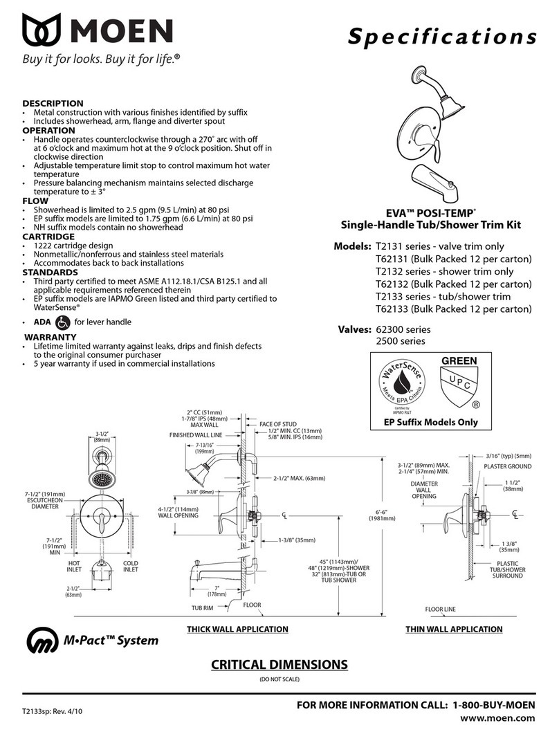 Moen T2133 Specification sheet