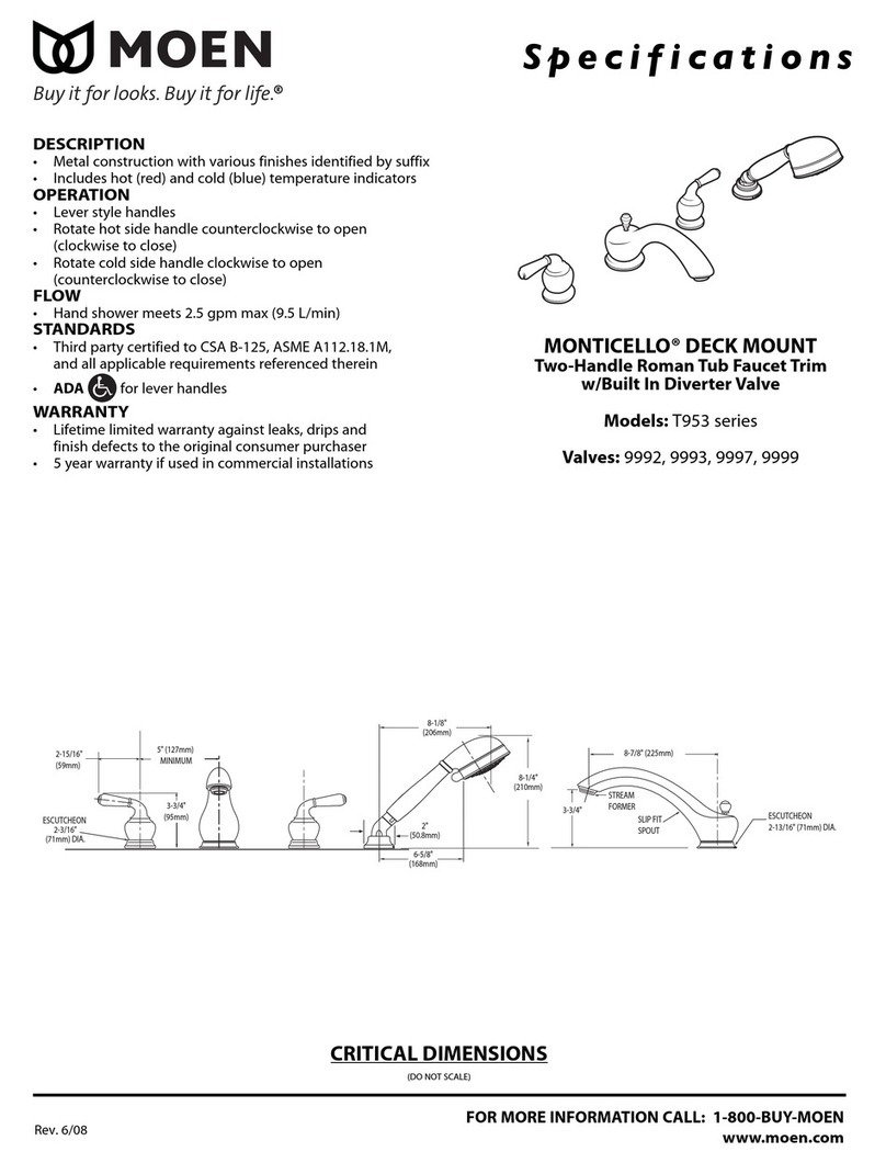 Moen MONTICELLO T953 Series Specifications Moen MONTICELLO T953 Series Specifications