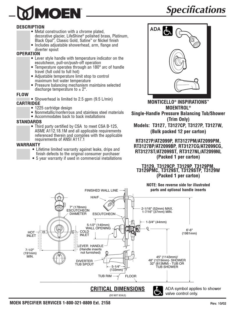 Moen Monticello Inspirations T3127 Specifications