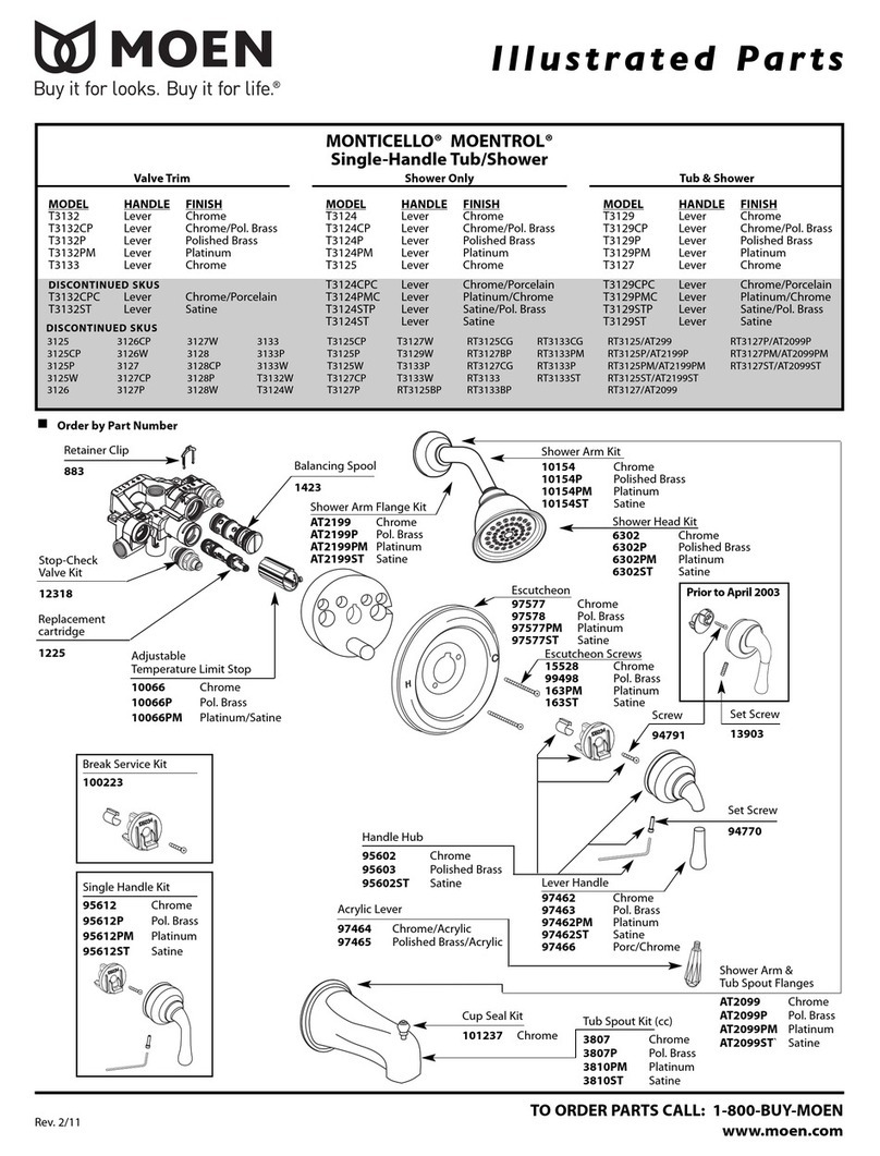 Moen MONTICELLO MOENTROL T3124CPCc Illustrate parts list