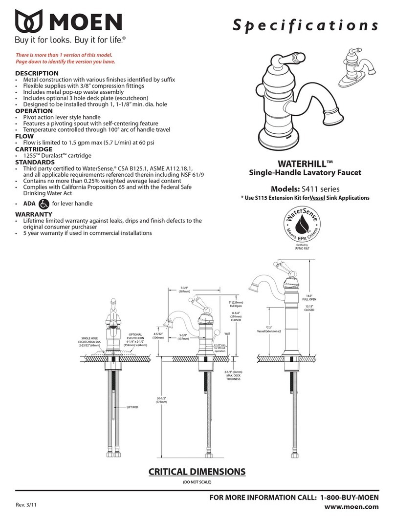 Moen WATERHILL S411 series Specifications