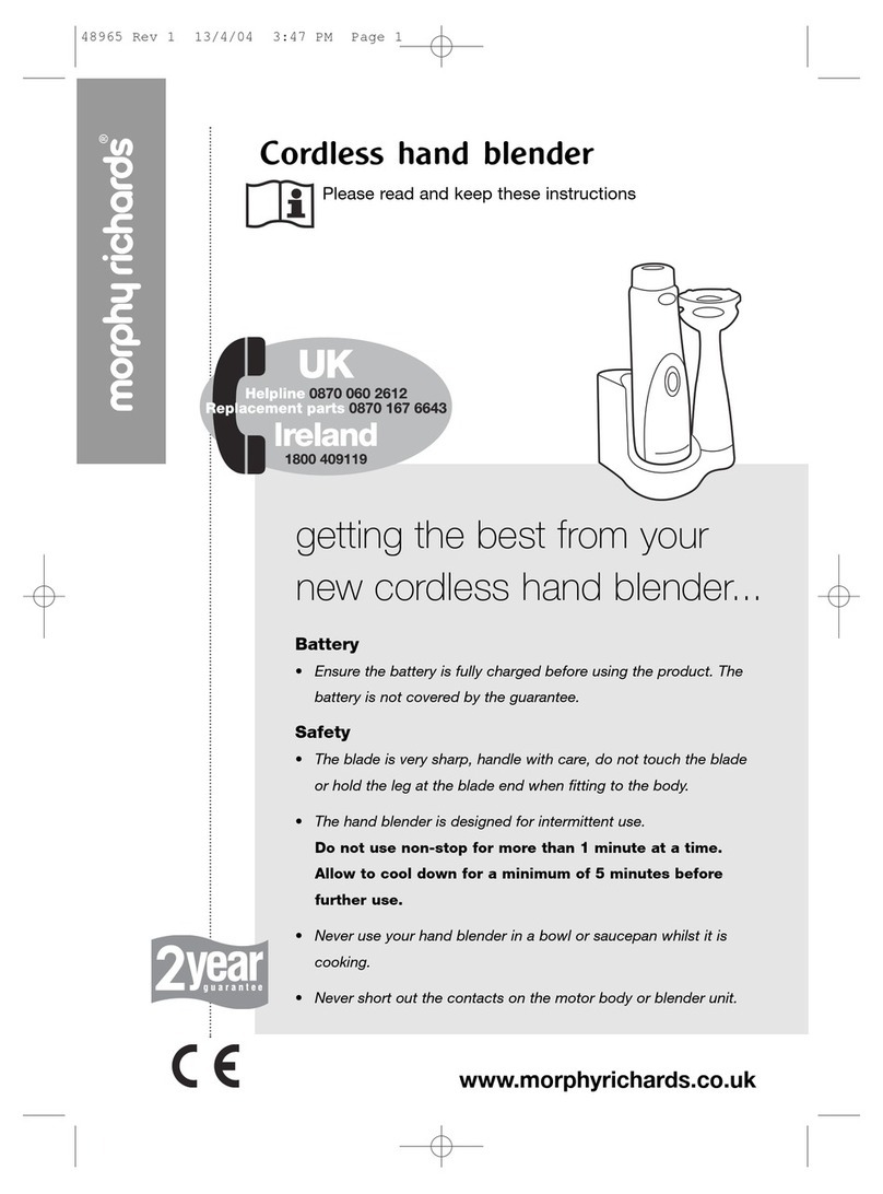 Morphy Richards Cordless hand blender owner's manual