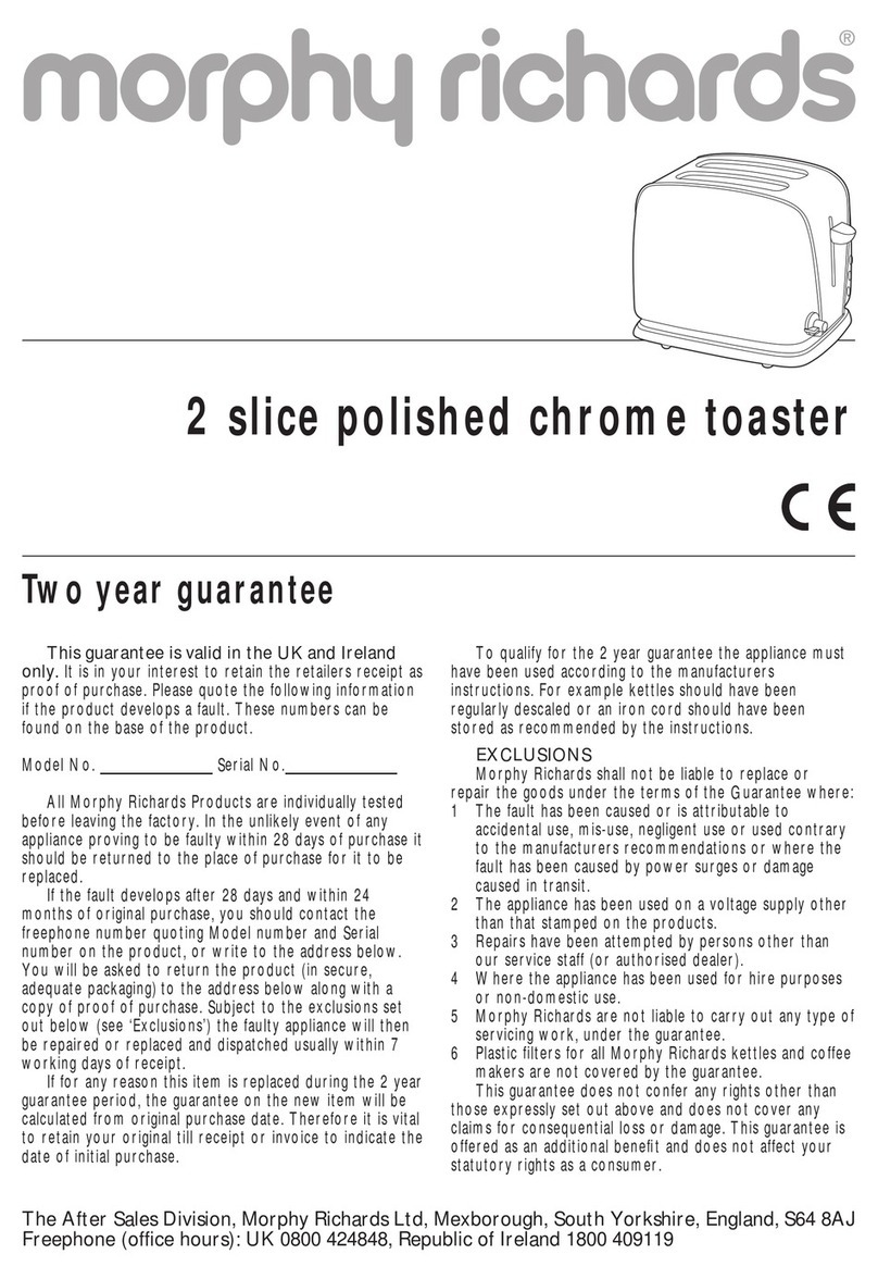 Morphy Richards 2 SLICE ACCENTS TOASTERS WITH PAUSE AND... User manual