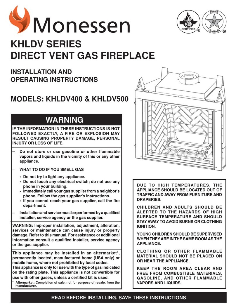 Monessen Hearth Direct Vent Gas Fireplace KHLDV SERIES Installation and operating instructions