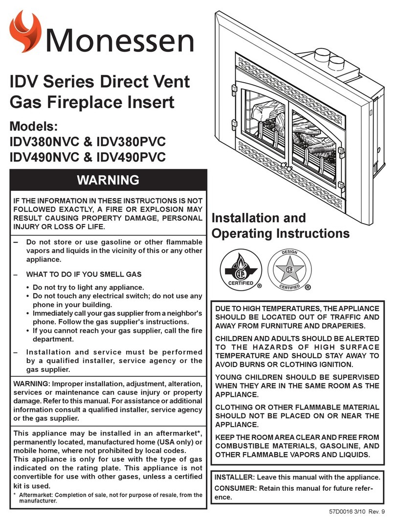 Monessen Hearth IDV SERIES IDV380NVC Installation and operating instructions