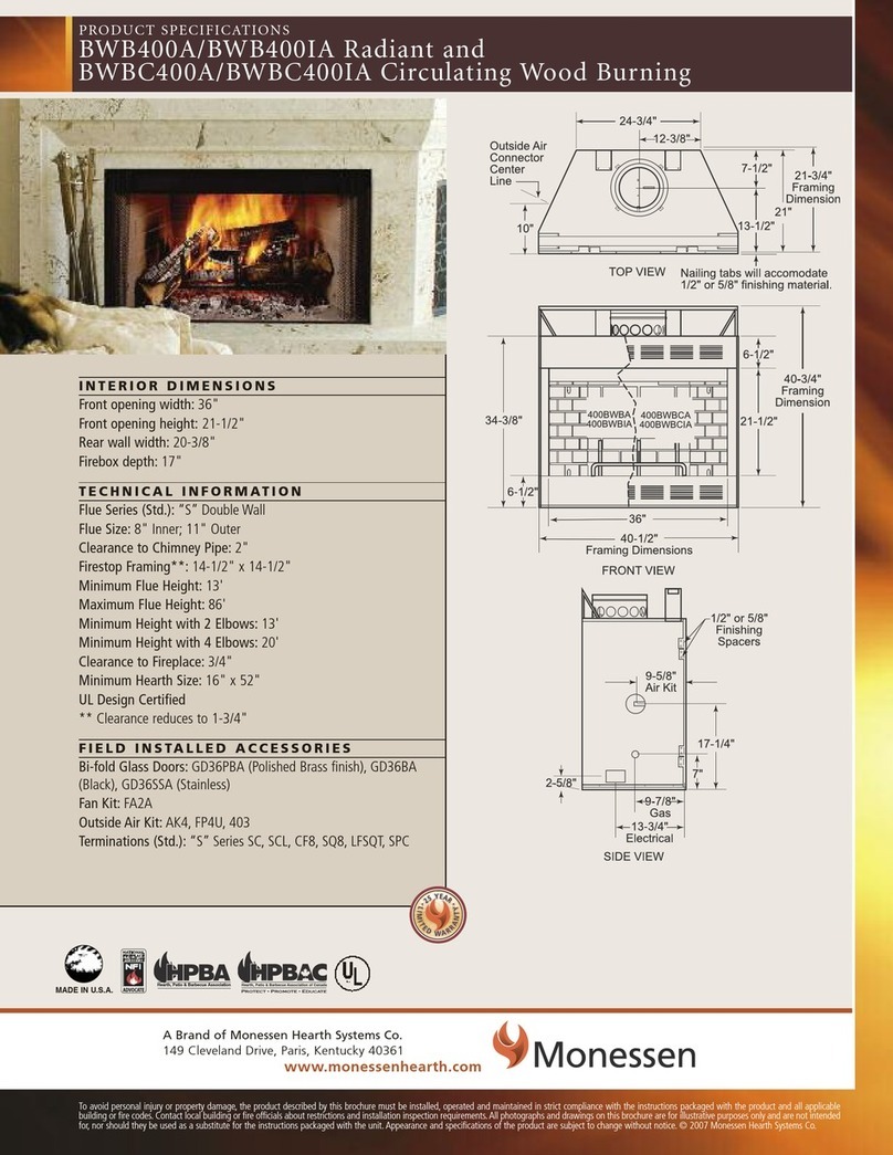 Monessen Hearth 36" and 42" Wood Burning Fireplaces BWB400A Installation instructions Monessen Hearth 36" and 42" Wood Burning Fireplaces BWB400A Installation instructions